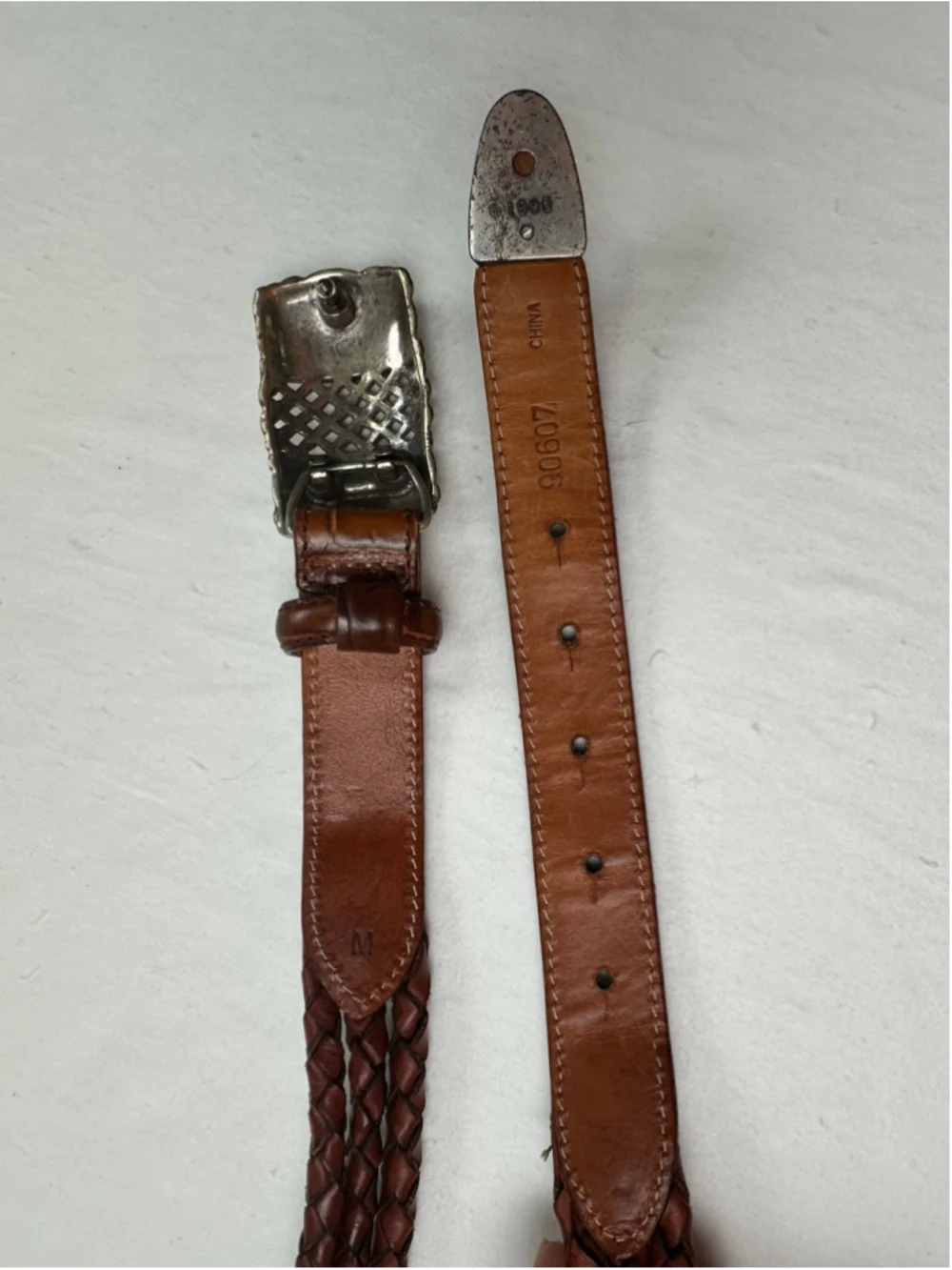 Vintage 1995 Brighton Brown Braided Leather Belt Medium 90607 Silver Hardware